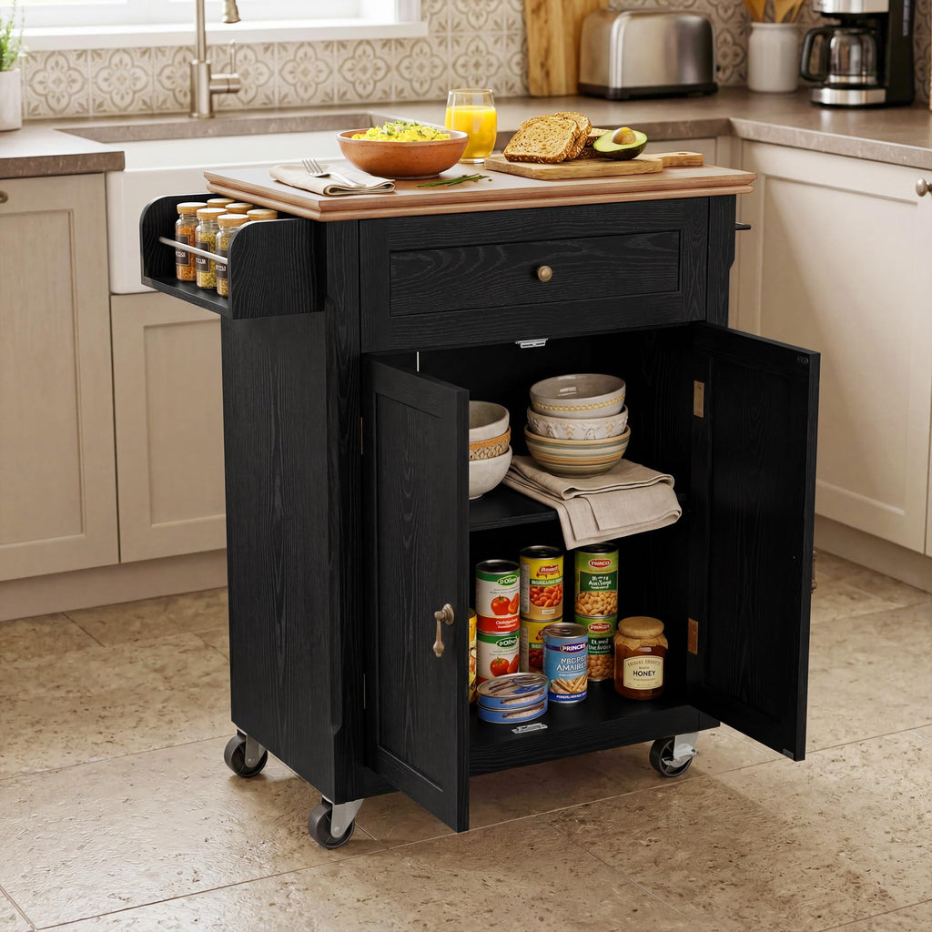 HLR 26'' Small Kitchen Island, Vintage Wood Kitchen Cart on Wheels, Blue