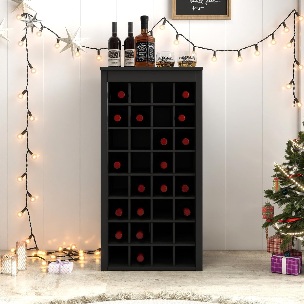 WERSMT 8-Tier Freestanding Wine Rack Wood, 32 Bottles Wine Rack Counter for Small Space, Farmhouse Stackable Modular Wine Bottle Holder Rack, White