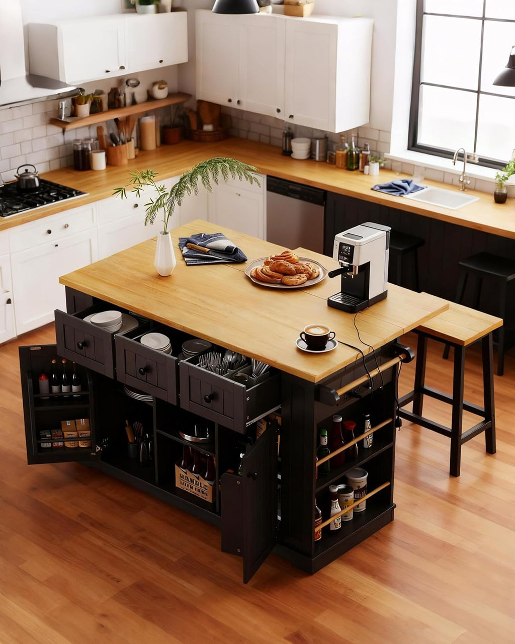 53-Inch Rolling Kitchen Island with Storage