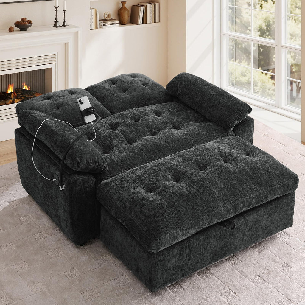 Oversized Chaise Lounge Chair Indoor, Single Convertible Recliner Reading Arm Sofa Chair W/Adjustable Backrest & Charging Port Couch Bed for Living Room, Home Theater & Bedroom, Brown
