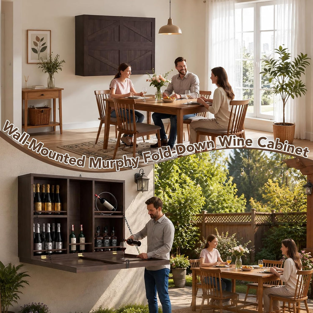 WallâMounted Bar Cabinet, Solid Wood Waterproof FoldâDown Storage Cabinet