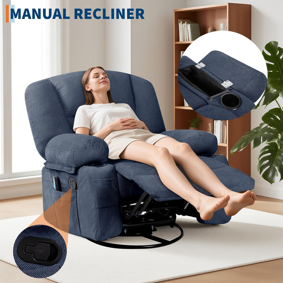 Garvee Oversized Recliner Chair,Extra Wide 360Â° Swivel Rocker Massage Heat