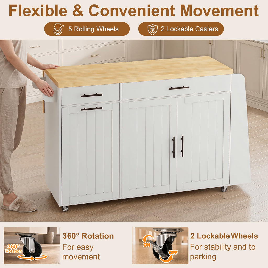 DreamDashio Kitchen Island with Storage, Rolling Kitchen Island with Swivel Table, Drawers & Shelves, Mobile Kitchen Island Cart with 360Â° Swivel Extendable Dining Table for Kitchen, Dining Room