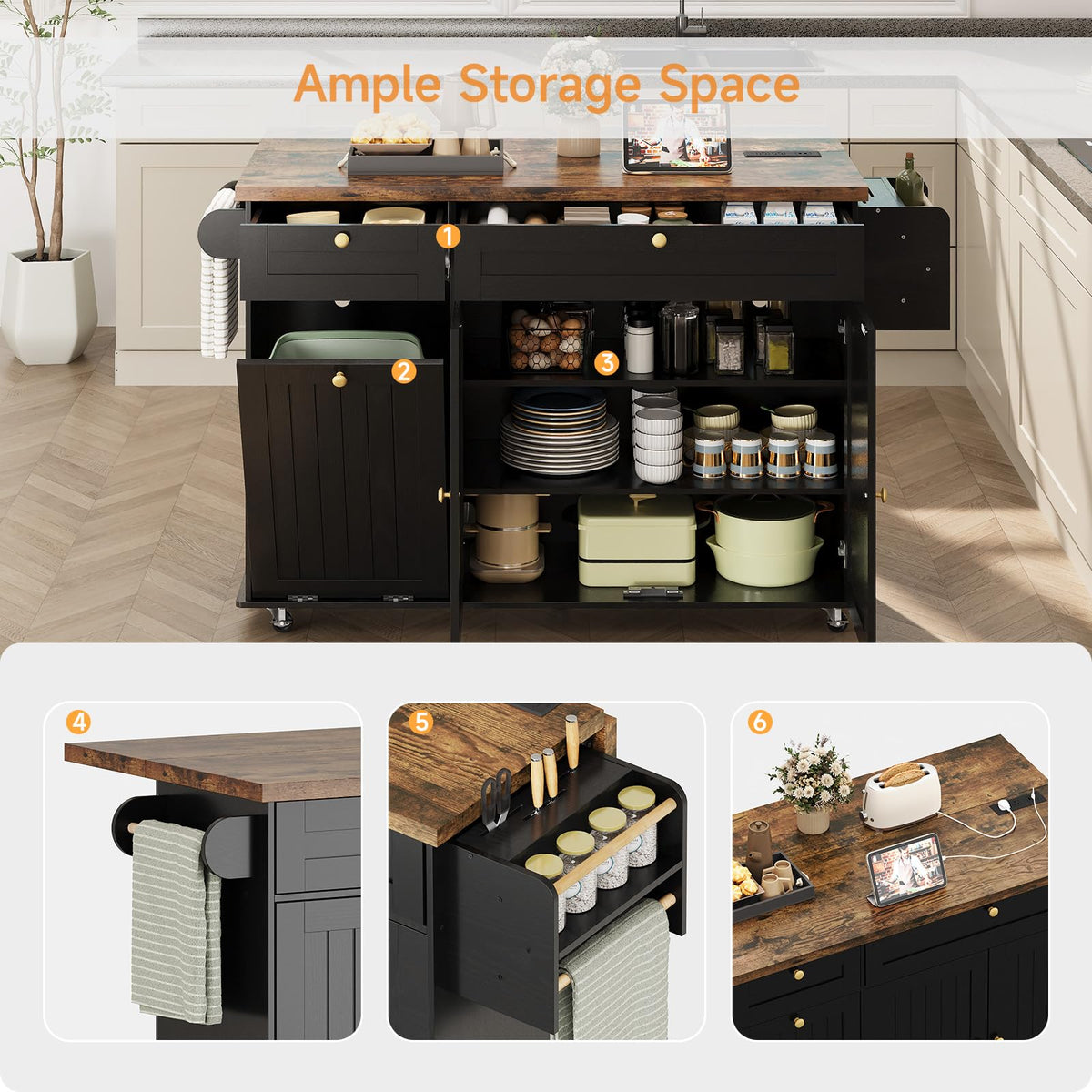 ComfyCorner 60" Rolling Large Kitchen Island on Wheels with Extendable Table, Drop Leaf & Power Outlet, Mobile Kitchen Cart with Storage Cabinet, 2 Drawers, Spice Rack, Towel & Knife Holder, Green