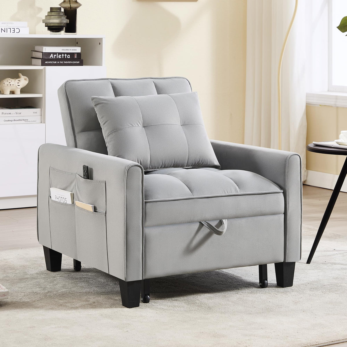 Convertible Sleeper Chair, 3 in 1 Sleeper Chair Bed Pull Out Sofa Bed Chairs, Single Sofa with Adjustable Backrest for Adults Reading Living Room, Bedroom, Black