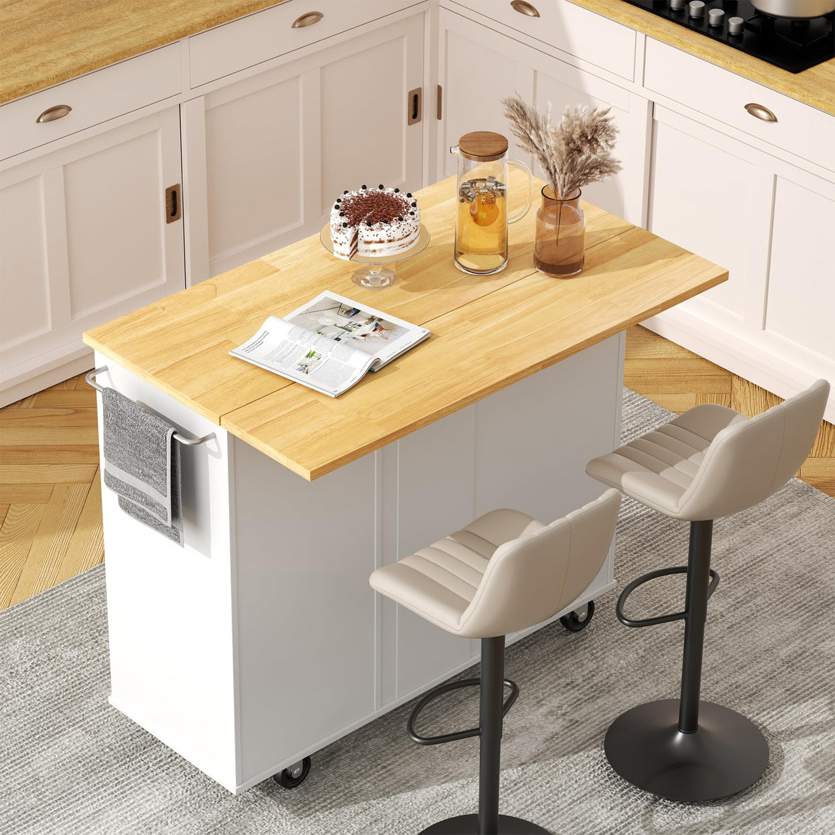 JY QAQA 40" Kitchen Island Cart Furniture cart on Wheels Rolling Portable Dining Room Serving Utility Carts Mobile Movable with Drawers Cabinet,Black