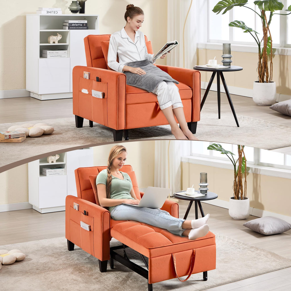 Convertible Sleeper Chair, 3 in 1 Sleeper Chair Bed Pull Out Sofa Bed Chairs, Single Sofa with Adjustable Backrest for Adults Reading Living Room, Bedroom, Black