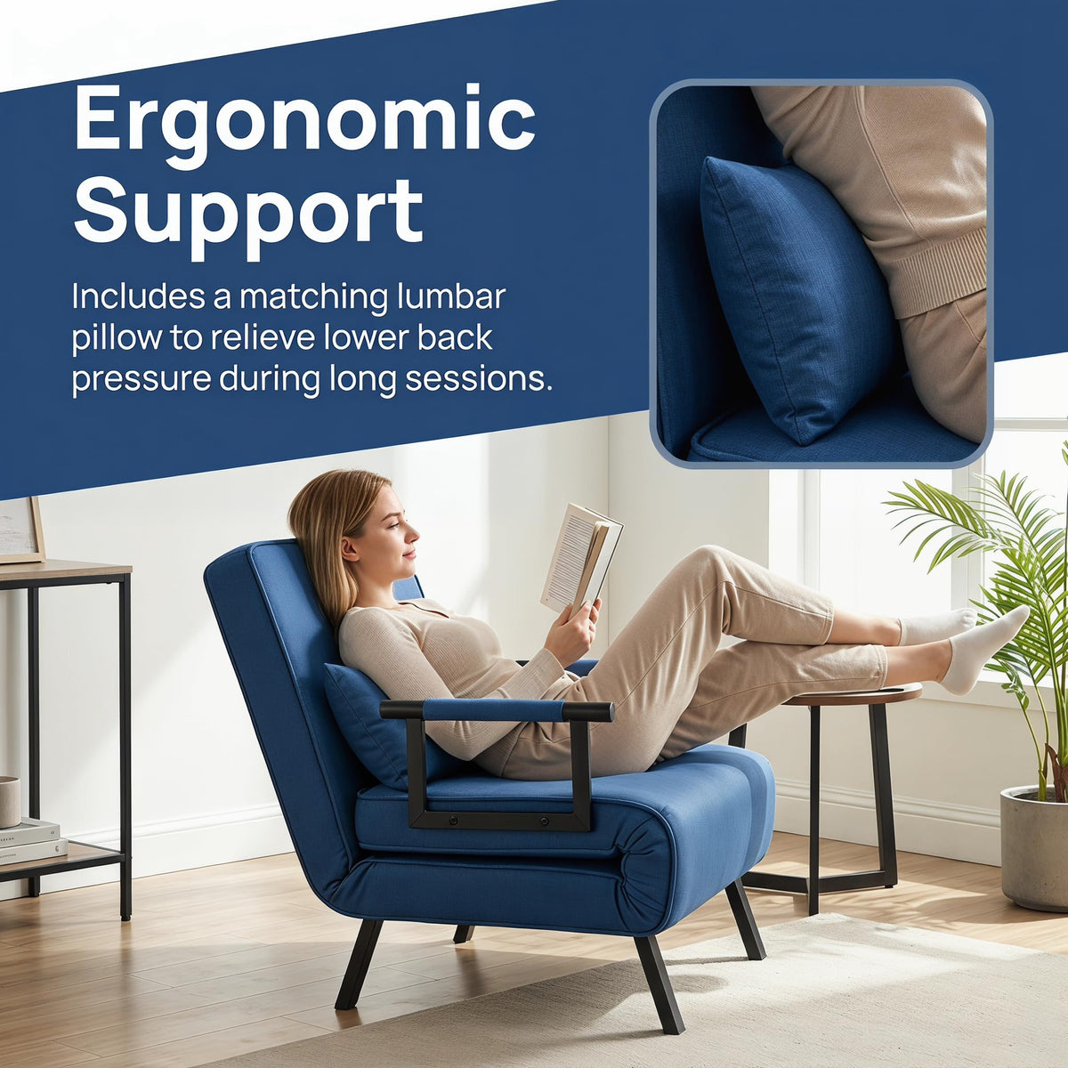 Convertible Sleeper Chair, Pull Out Sofa Bed with Adjustable Backrest & Hidden Storage Armrest, Single Sofa Recliner with USB Charging Port & Cup Holders for Living Room, Bedroom, Dark Gray