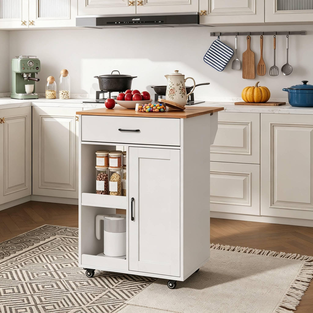 OUTLANE Kitchen Island with Drop Leaf, Rolling Storage Cart on Wheels