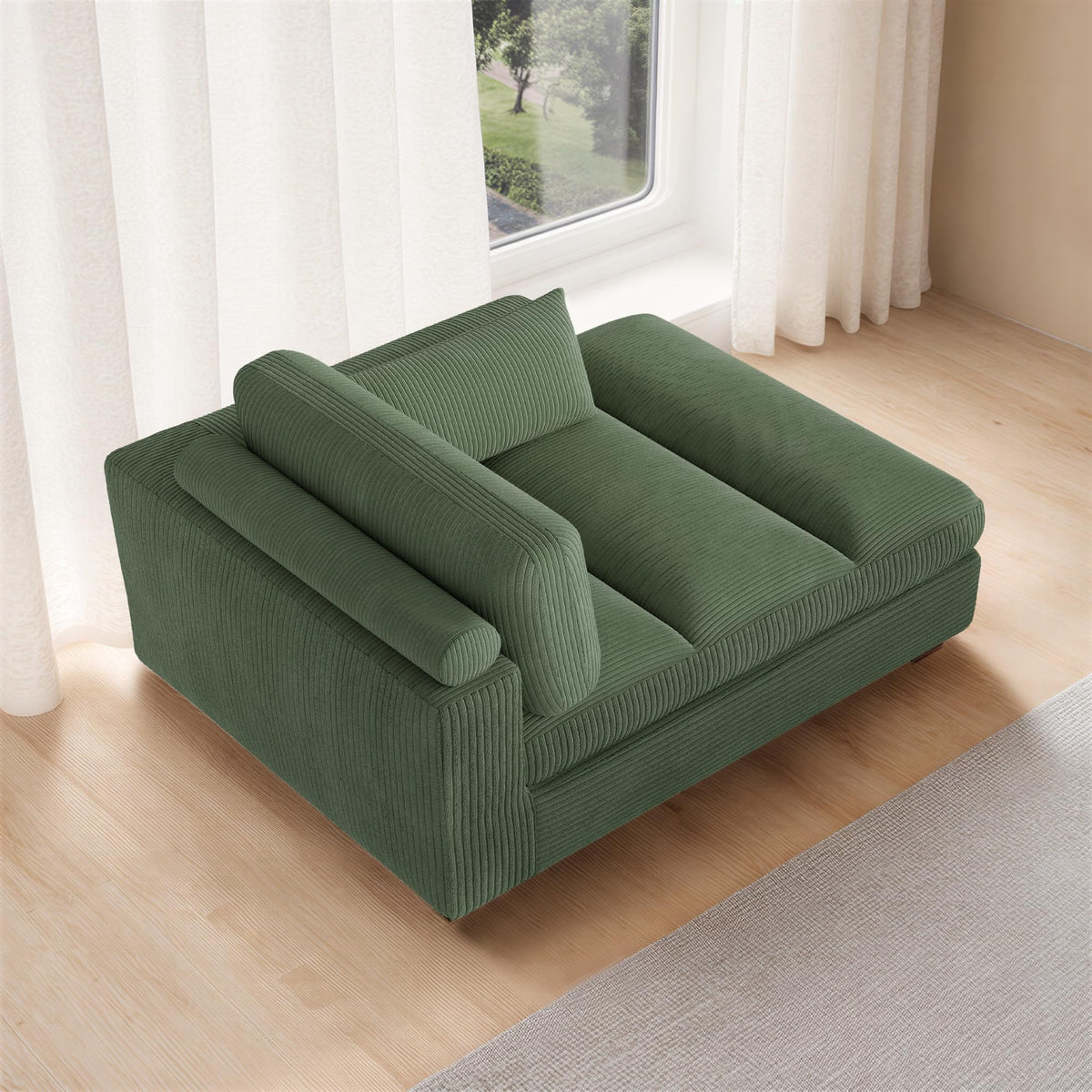 Oversized Corduroy Chaise Lounge Chair with Right Armrest & Cushion, Comfy Upholstered Sleeper Sofa Indoor Recliner Seat Solid Wood Couch w/Washable Cover for Bedroom, Living Room - Orange
