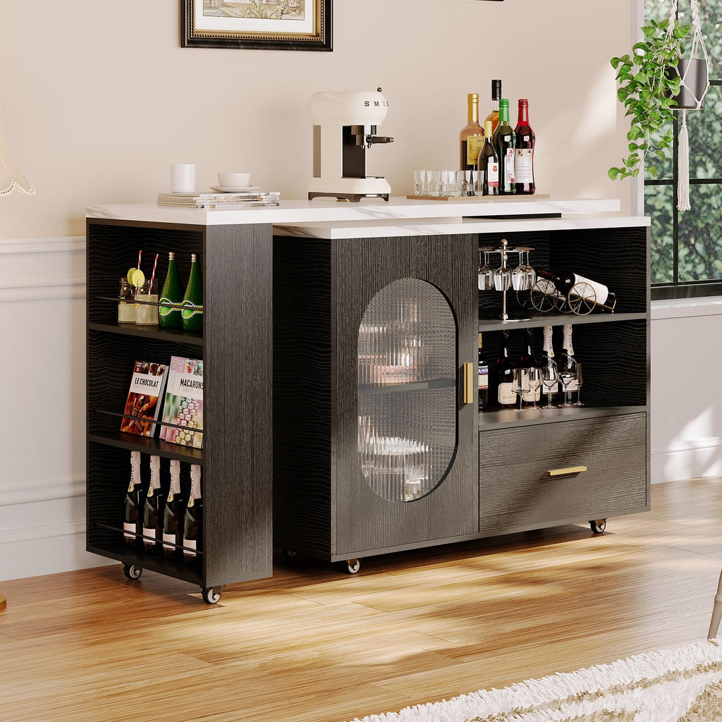 HSH 72â Rolling Kitchen Island with Seating & Storage on Wheels, White Oak