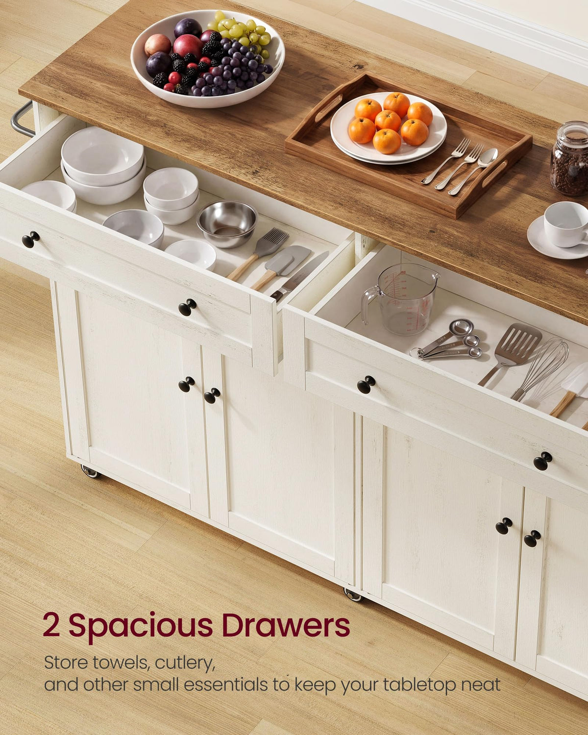 VASAGLE Mobile Kitchen Wooden Island Cart with Storage for Dining Room