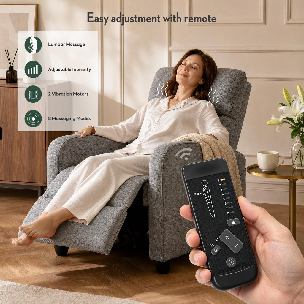Massage Recliner Chair, Recliner Sofa Fabric for Adults, Recliners Home Theater Seating with Lumbar Support, Reclining Sofa Chair for Living Room, Ink
