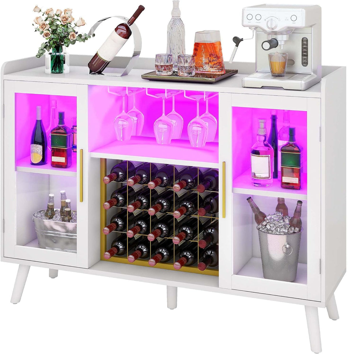 DWVO 53" Wine Bar Cabinet with LED Lights & Power Outlets, White