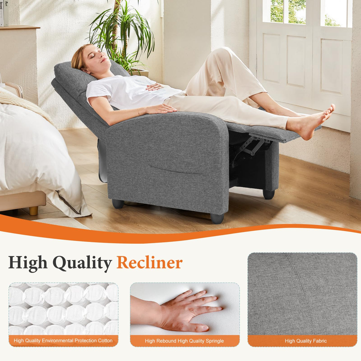 OLIXIS Recliner Chair, Reclining Sofa Chair with 3 Adjustable Angles