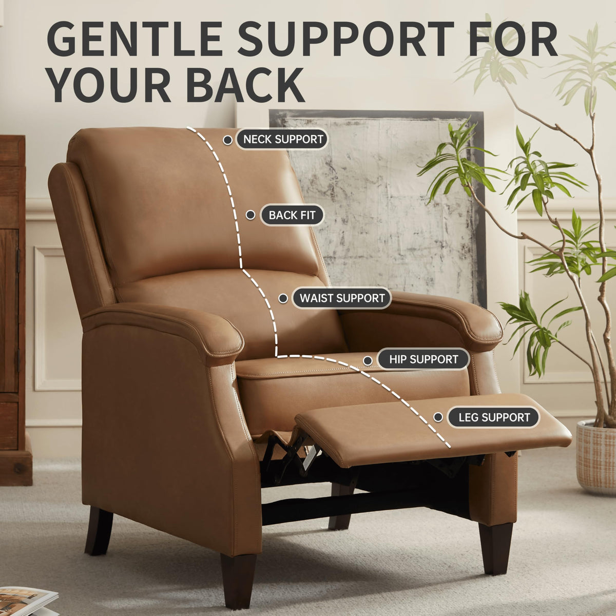 VKNOW Recliner Chair, Fabric Recliner with Adjustable Back, Brown