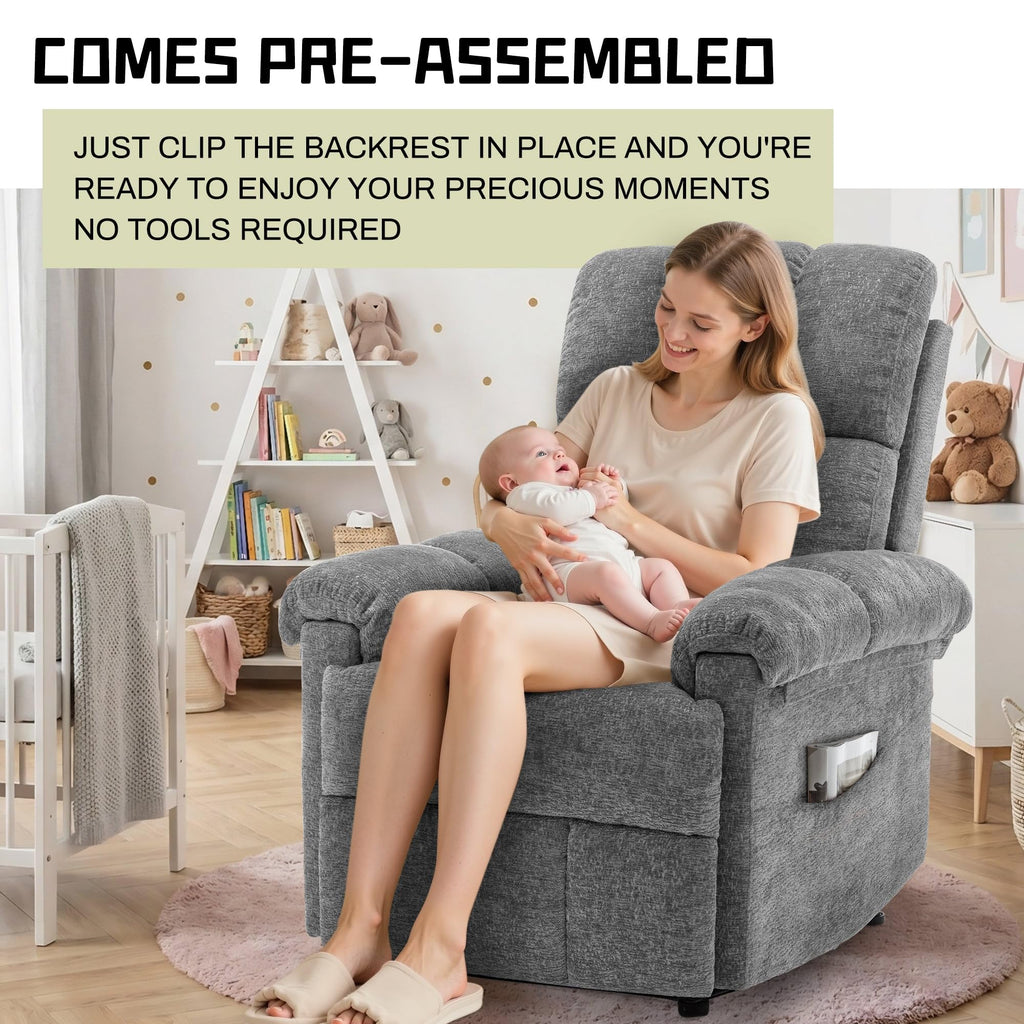 Korser Recliner Chair, Living Room Recliner Chairs for Adults, Small Recliners for Small Spaces, Upholstered Manual Recliner with Side Pockets, Comfy Nursery Chair for Living Room, Chenille, Beige