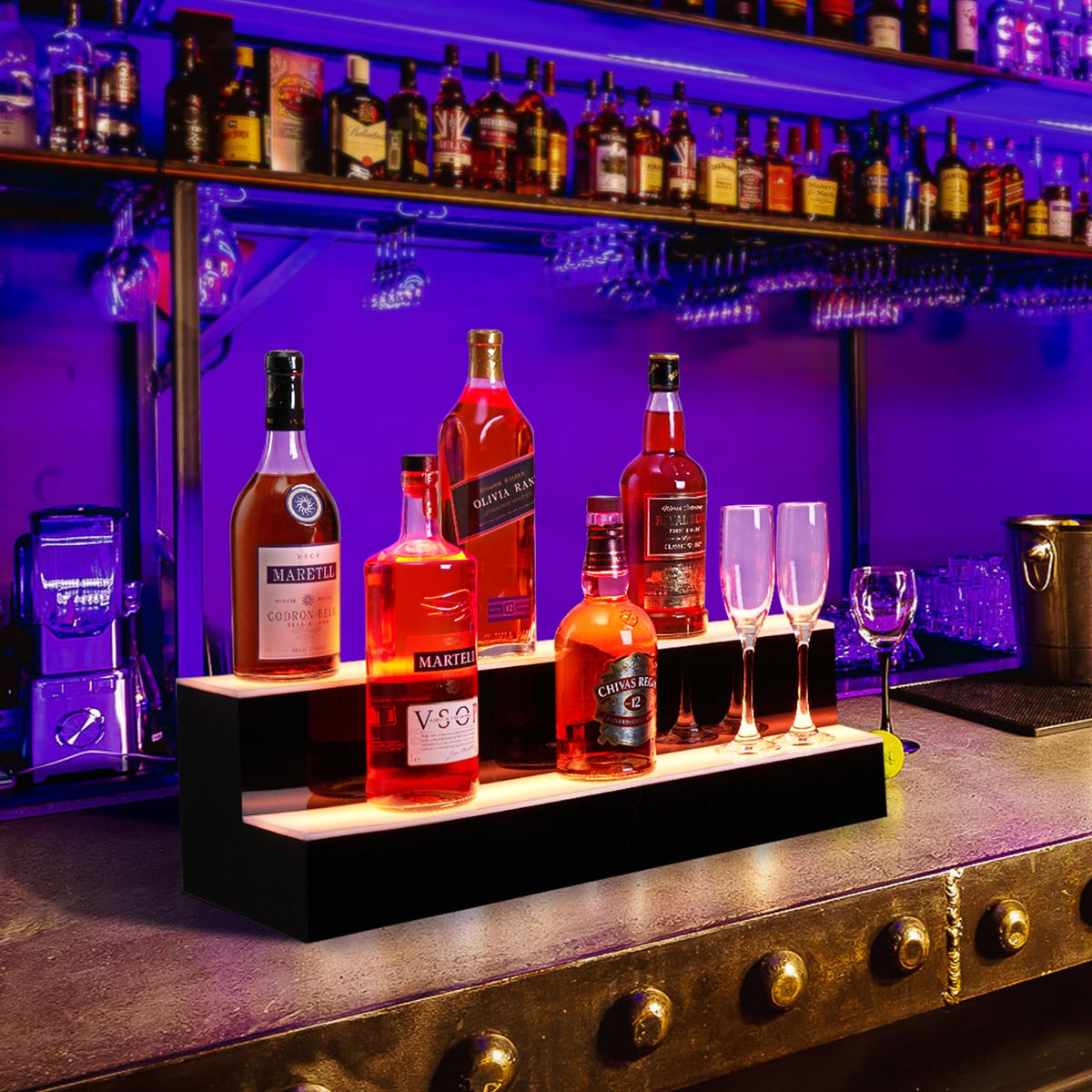 48'' Acrylic LED Liquor Display Cabinet, WallâMounted Wine Bottle Rack