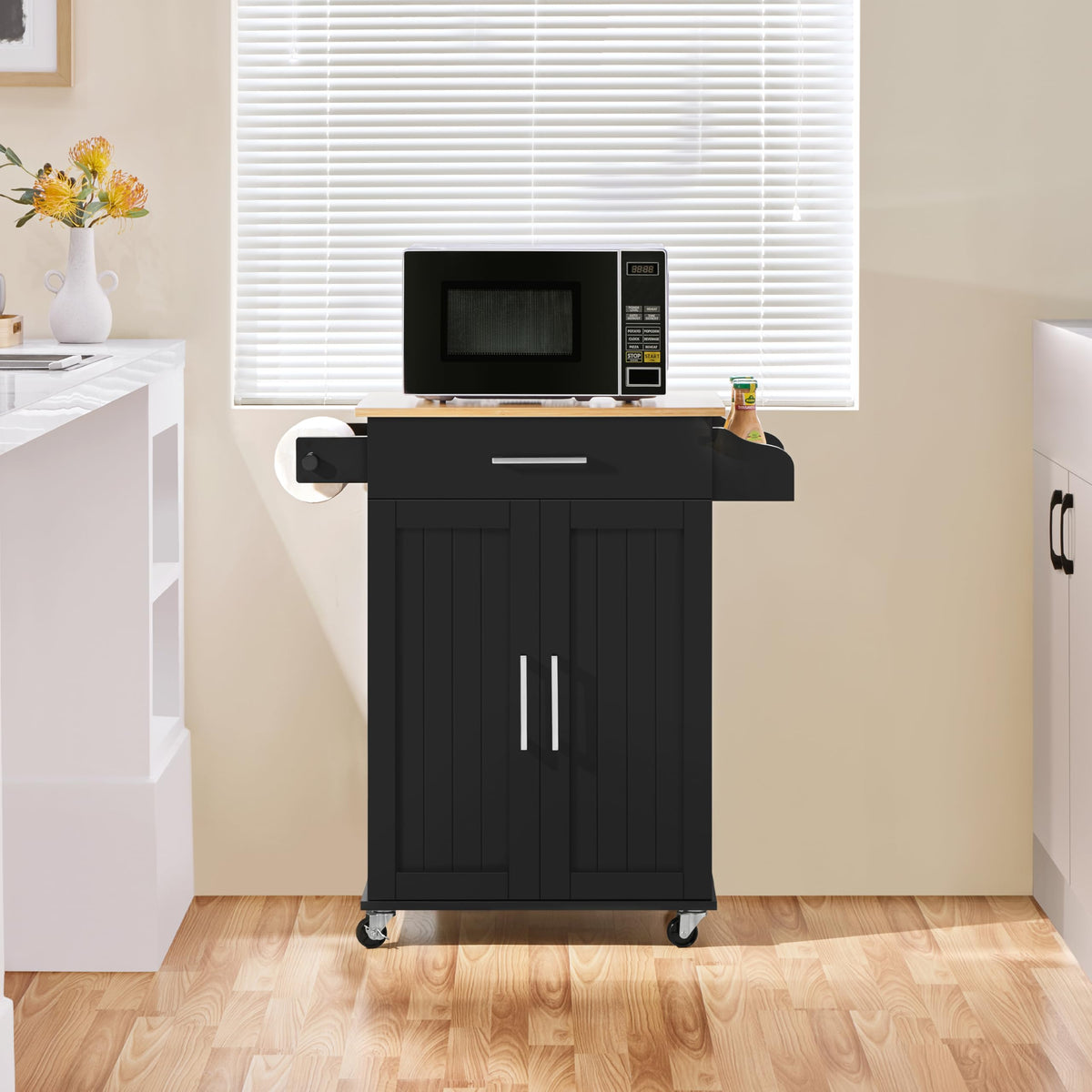 Yaheetech Kitchen Island Cart with Storage, Drop Leaf, Open Shelves, Black