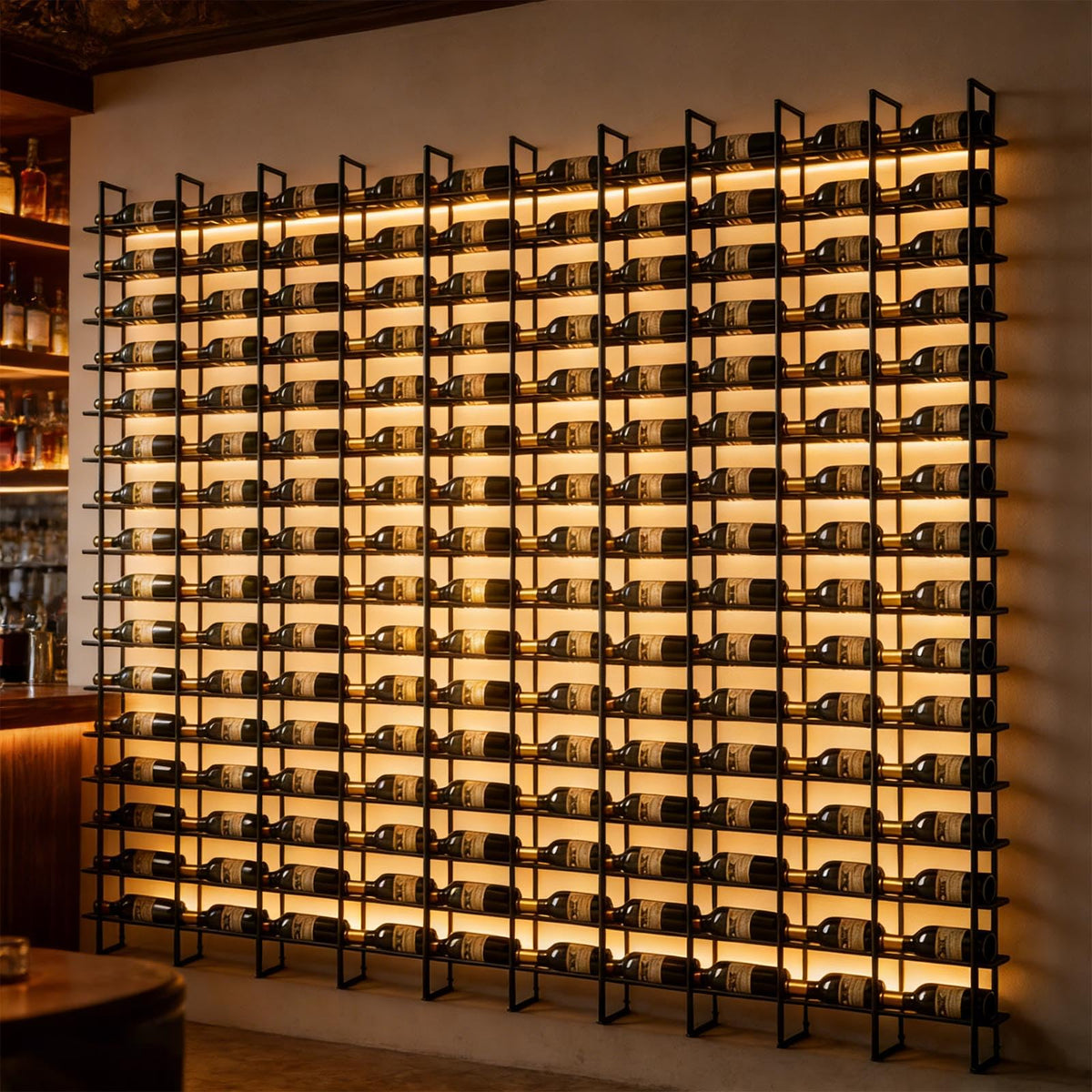 Large Wall Mounted Wine Rack, (Gold, 3 Cols (48 Bottles))