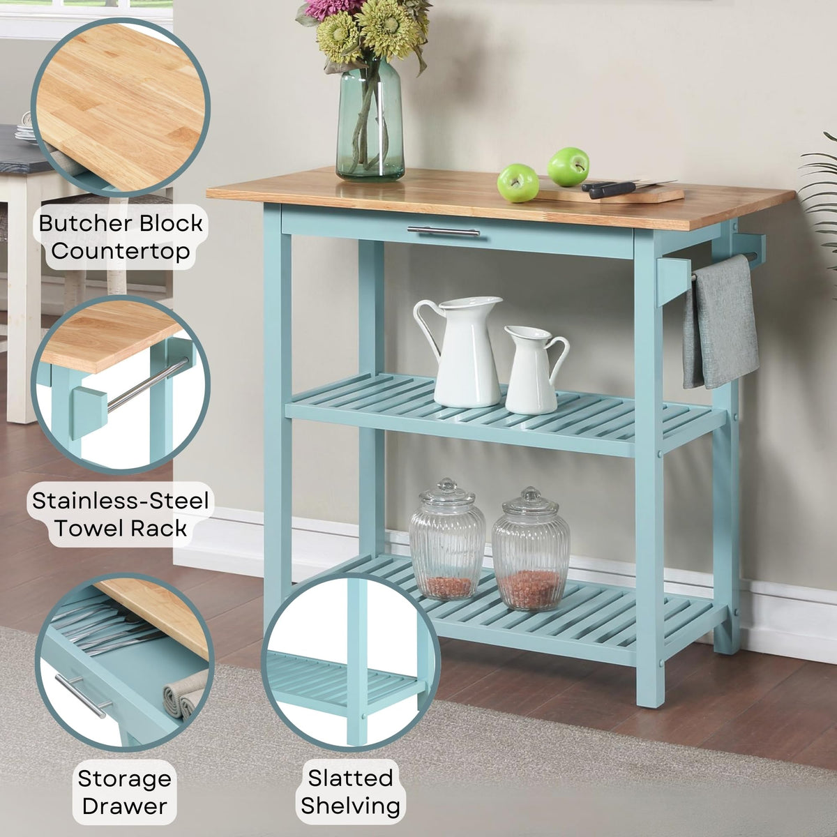 Convenience Concepts Designs2Go Butcher Block Kitchen Island, Sage, 40"