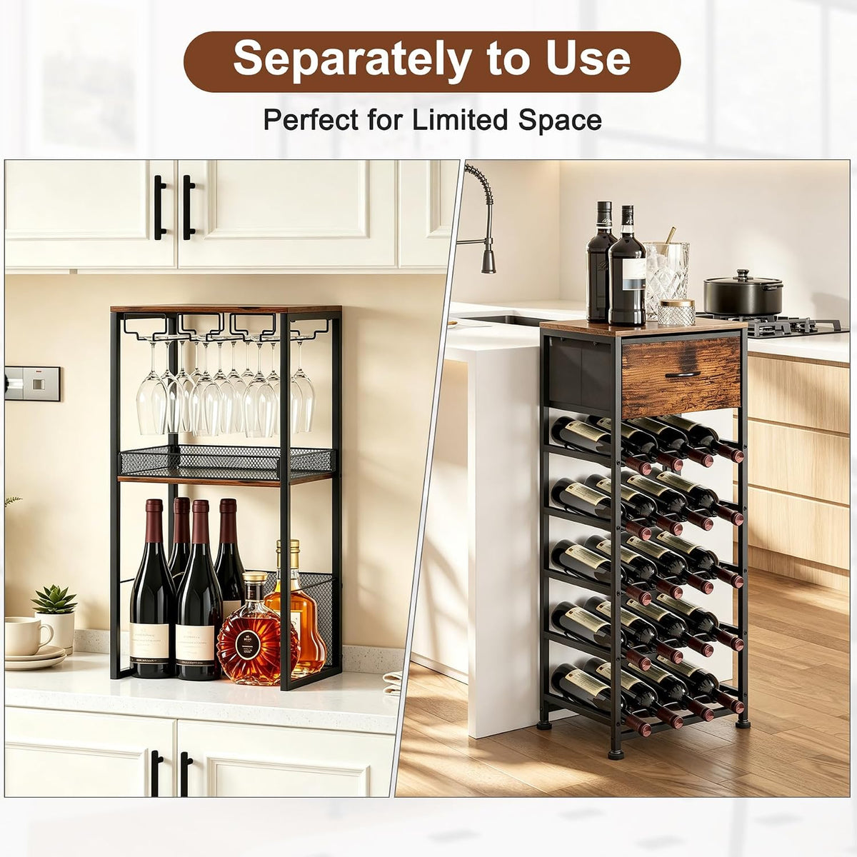 7-Tier Wine Rack Freestanding Floor Liquor Cabinet Bar for Home