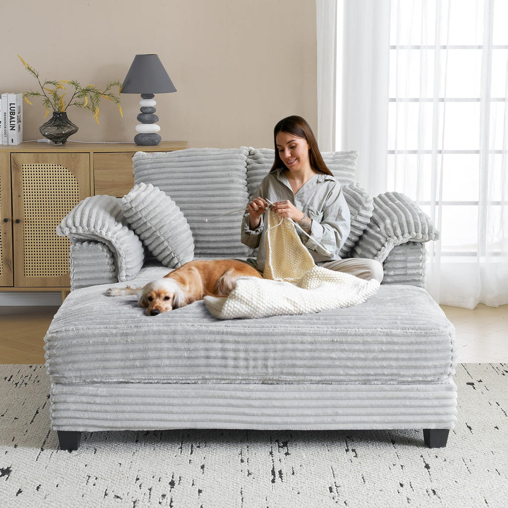 VINGLI 56" Wide Oversized Chaise Lounge Chair with Plush Padded Armrests