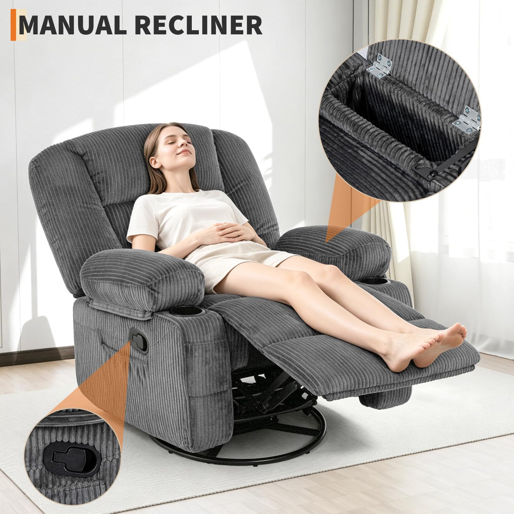 Garvee Oversized Recliner Chair,Extra Wide 360Â° Swivel Rocker Massage Heat