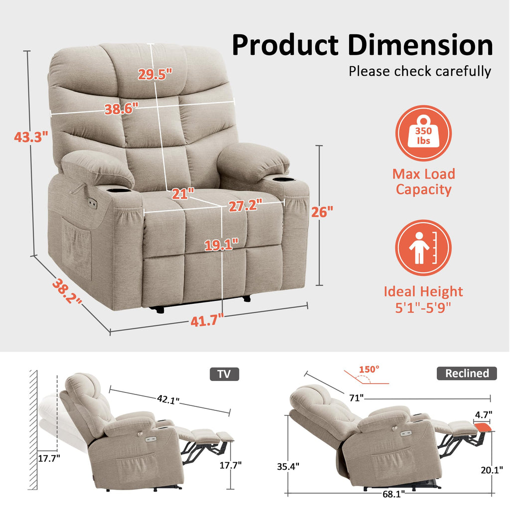 MCombo Power Lift Recliner for Elderly, Fabric 7287 (Light Grey, Medium)