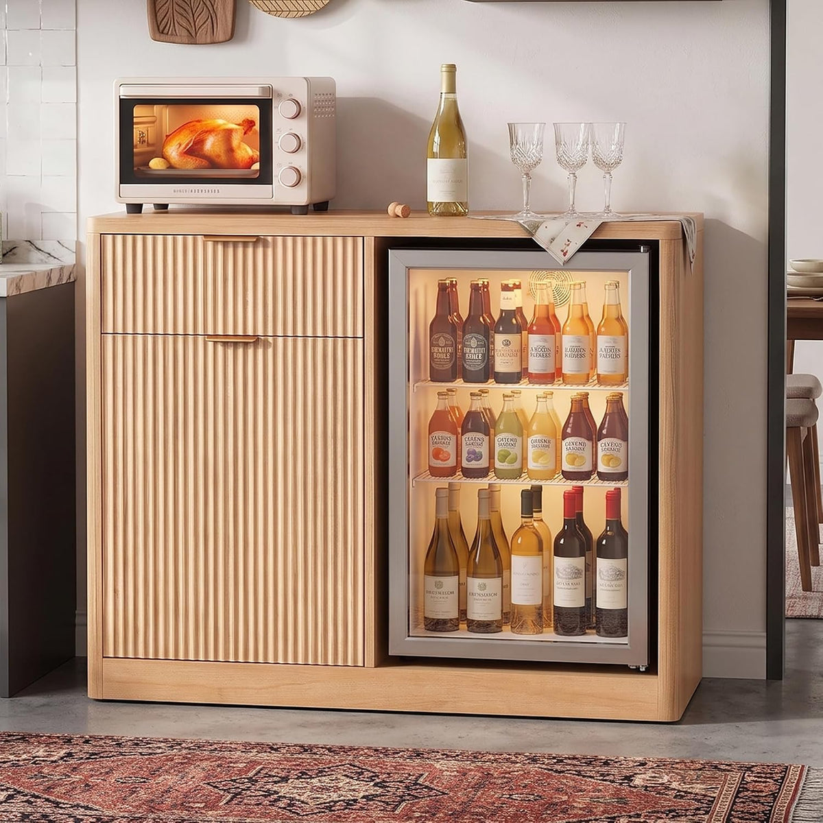 39.4" Coffee Bar Cupboard with Fridge Spaceï¼Natural Oak-ws