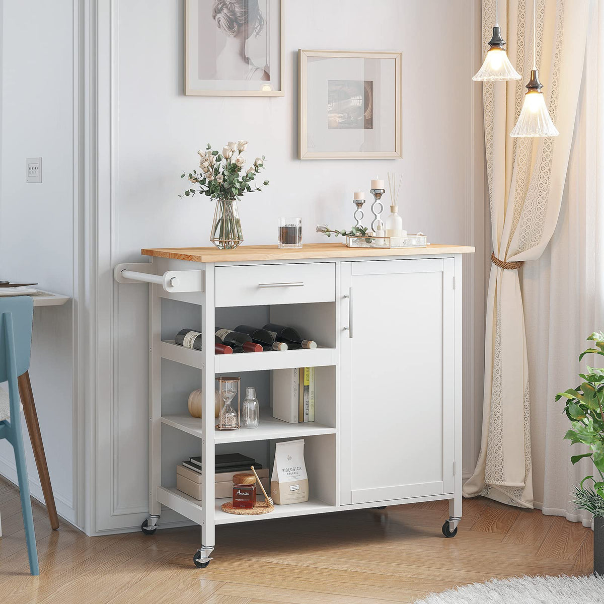 YITAHOME Small Solid Wood Top Kitchen Island Cart on Wheels with Storage