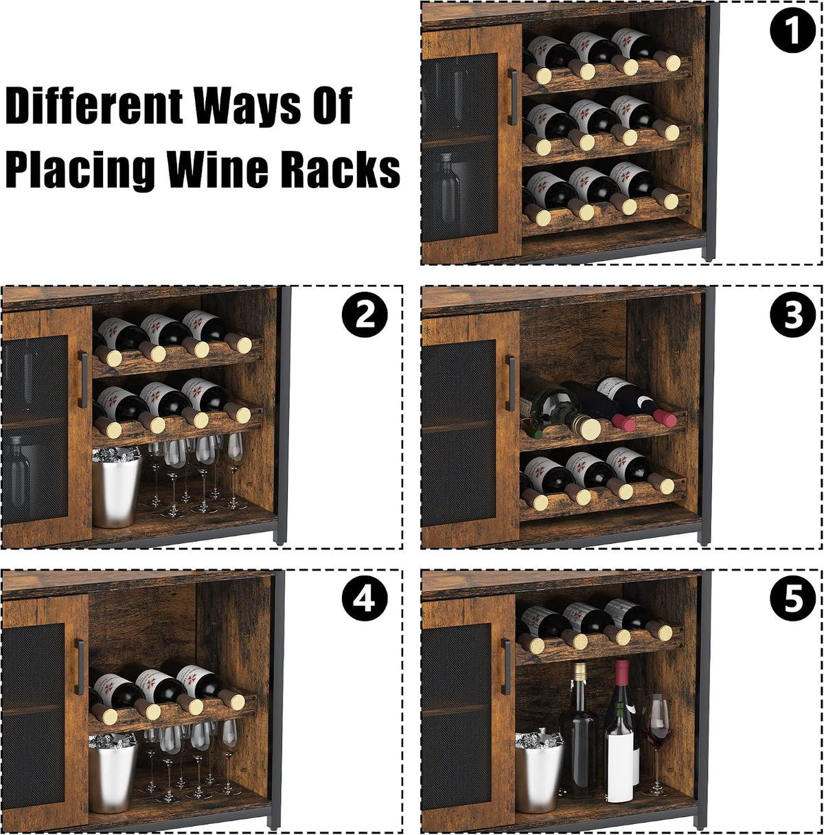 GarveeHome Wine Bar Cabinet with LED Lights, Liquor Cabinet with Storage
