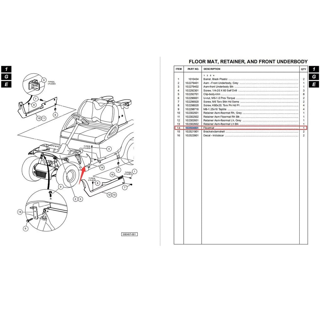 Cart & 103926401 2004-up, Mat Onward 10L0L Car Car 2017-2022, Precedent Club 102504802 Club 102504801 for Golf Floor Tempo
