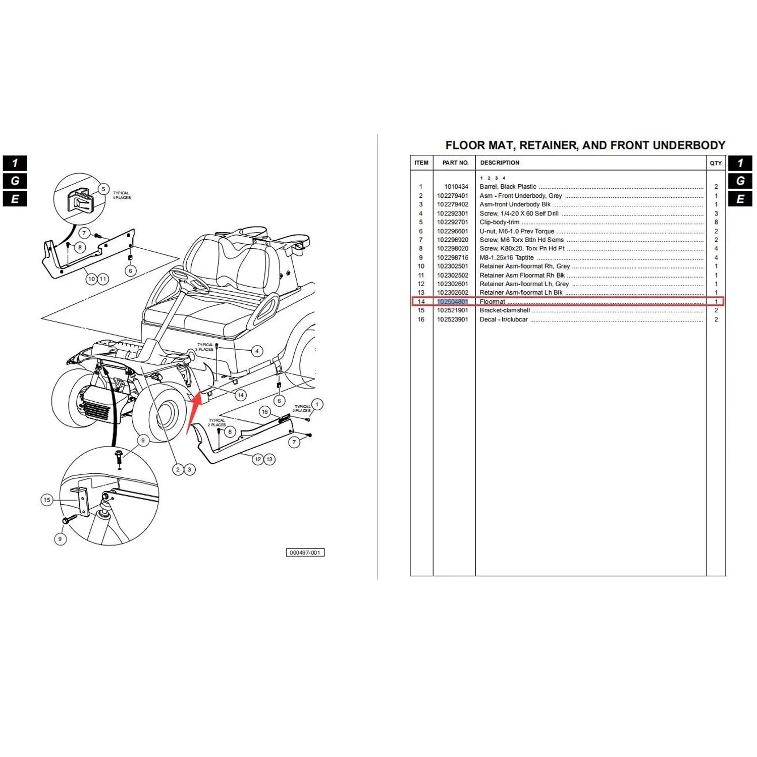 Cart & 103926401 2004-up, Mat Onward 10L0L Car Car 2017-2022, Precedent Club 102504802 Club 102504801 for Golf Floor Tempo