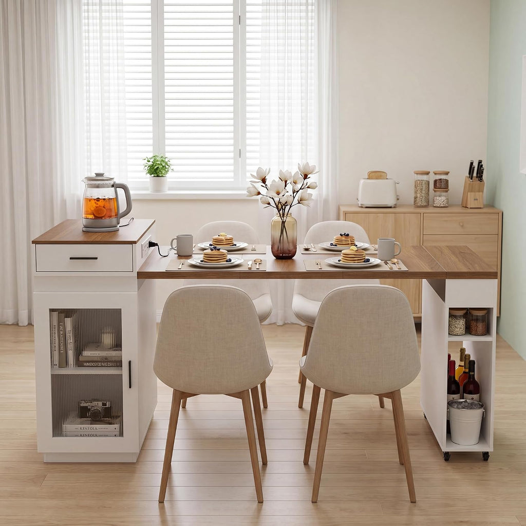 71''Kitchen Island with Extendable Dining Table for 2-4,Double-Side Storage