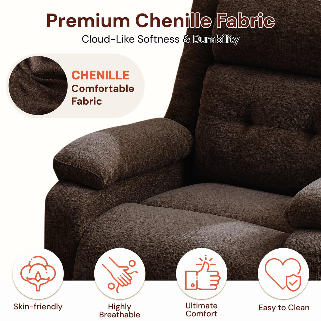 Korser Power Recliner Chair for Adults, Oversized Electric Recliner with Thickened Cushions, Reclining Chair for Bedroom, Living Room Chairs with Side Pockets, Chenille