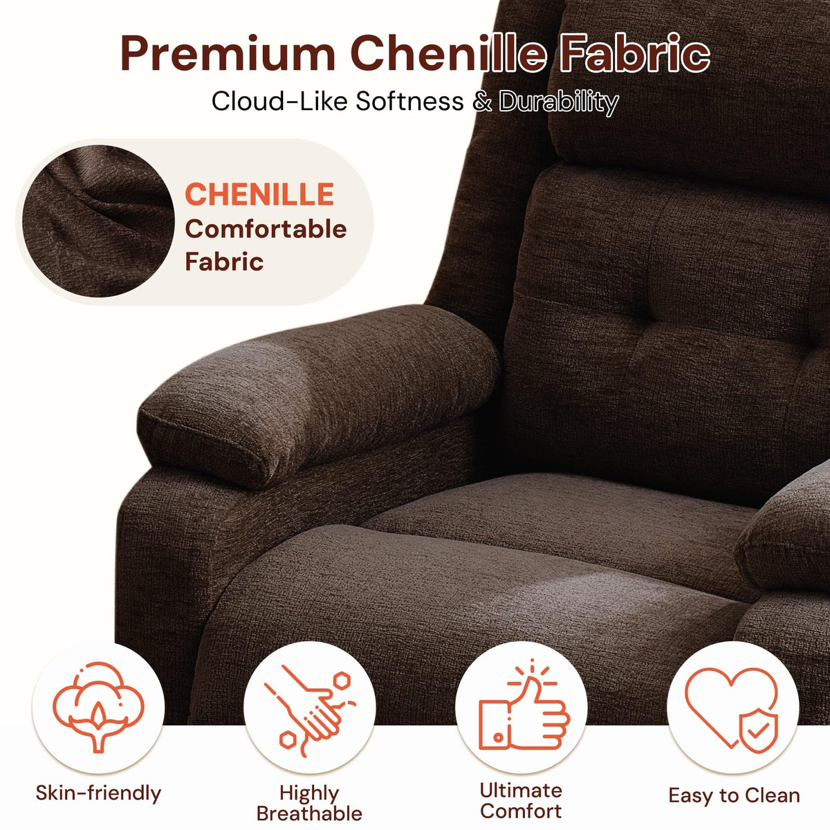 Korser Power Recliner Chair for Adults, Oversized Electric Recliner with Thickened Cushions, Reclining Chair for Bedroom, Living Room Chairs with Side Pockets, Chenille