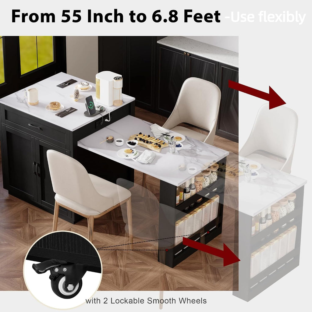 82.7" Kitchen Island Table with Seating & Extendable Dining Table