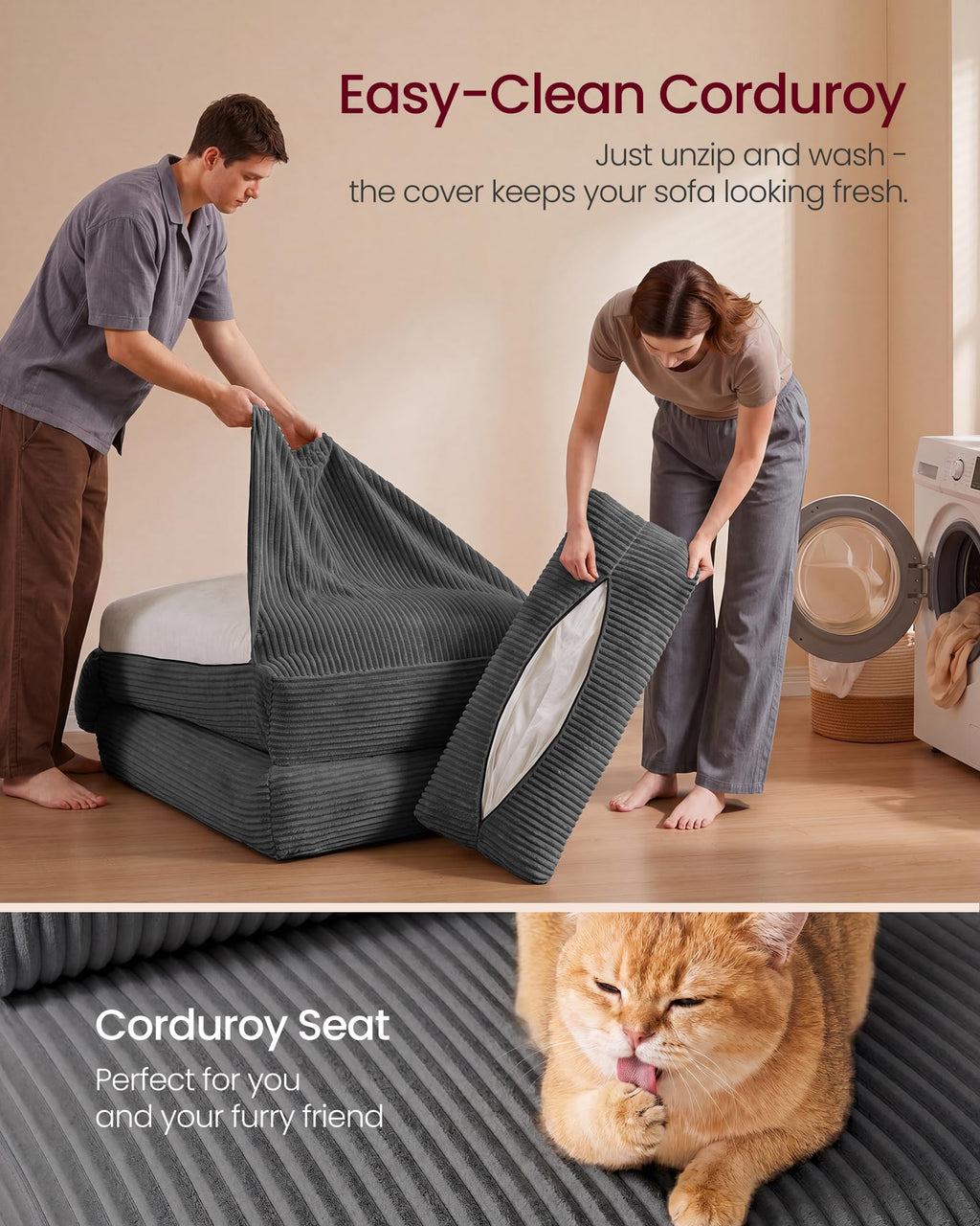 VASAGLE Folding Sofa Bed, Convertible Chair Bed with Pillow, Sleeper Chair