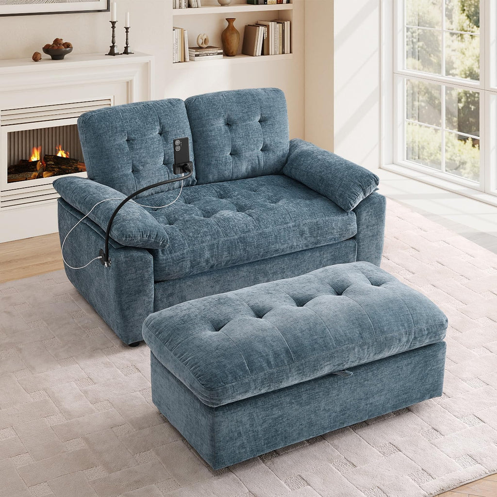Oversized Chaise Lounge Chair Indoor, Single Convertible Recliner Reading Arm Sofa Chair W/Adjustable Backrest & Charging Port Couch Bed for Living Room, Home Theater & Bedroom, Brown