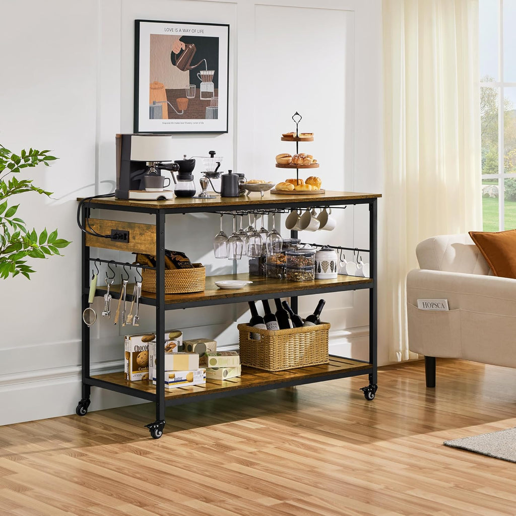 Yaheetech 47.5 Inches Kitchen Island with Storage, 3 Shelves, Rustic Brown