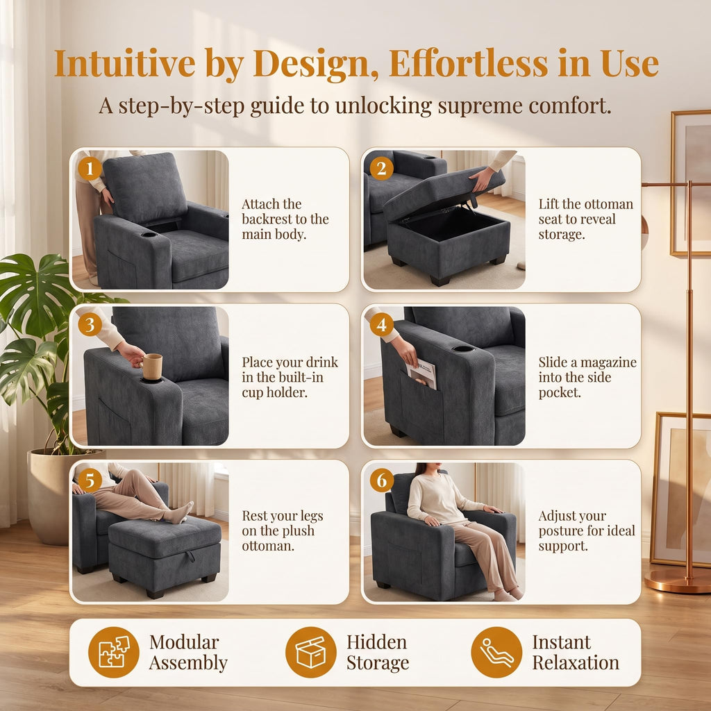 NicBex Sleeper Sofa Chair Bed with USB Port & Cup Holder &Side Table, Beige