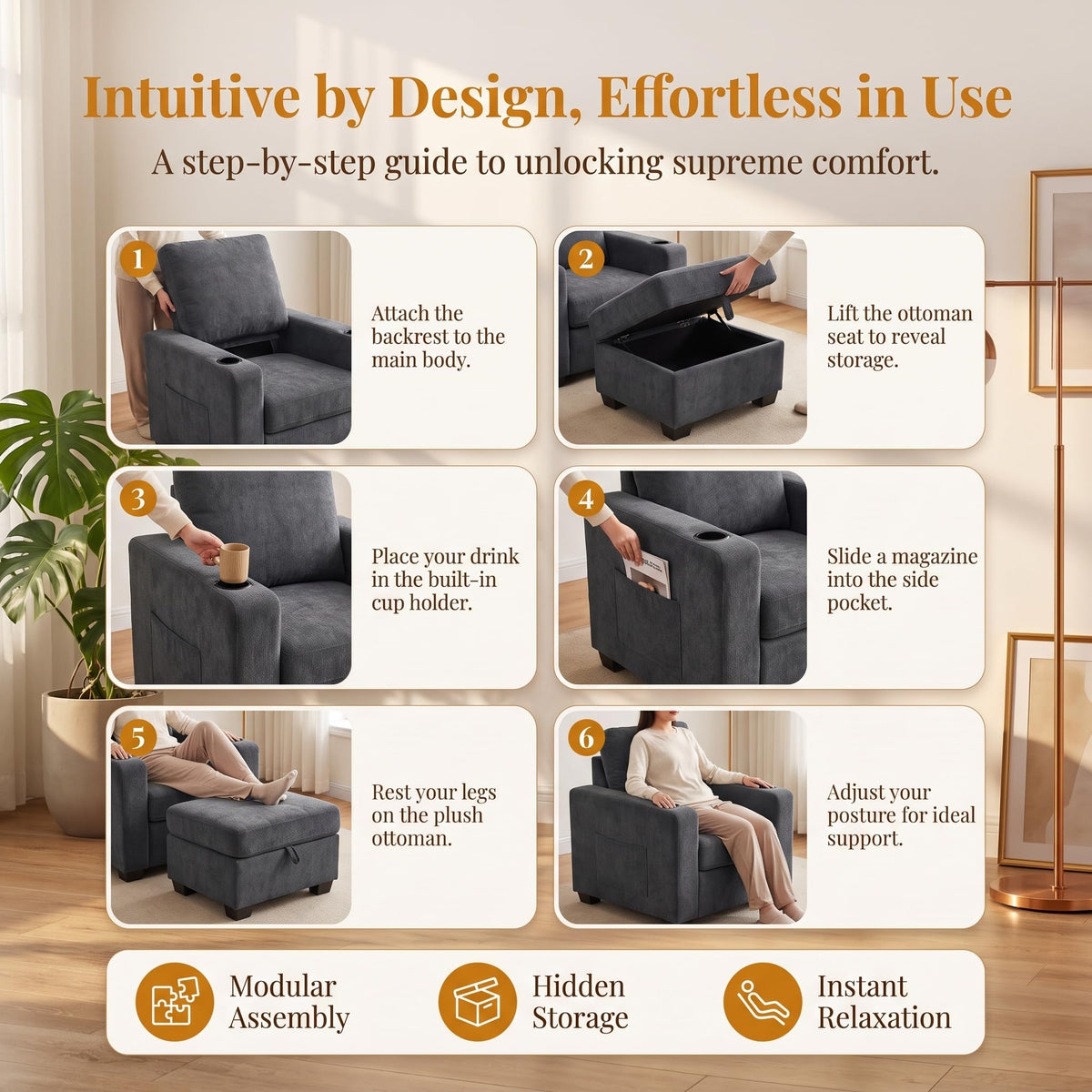 NicBex Sleeper Sofa Chair Bed with USB Port & Cup Holder &Side Table, Beige