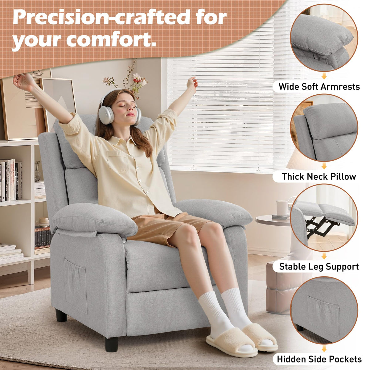 Korser Recliner Chair, Living Room Chairs for Adults