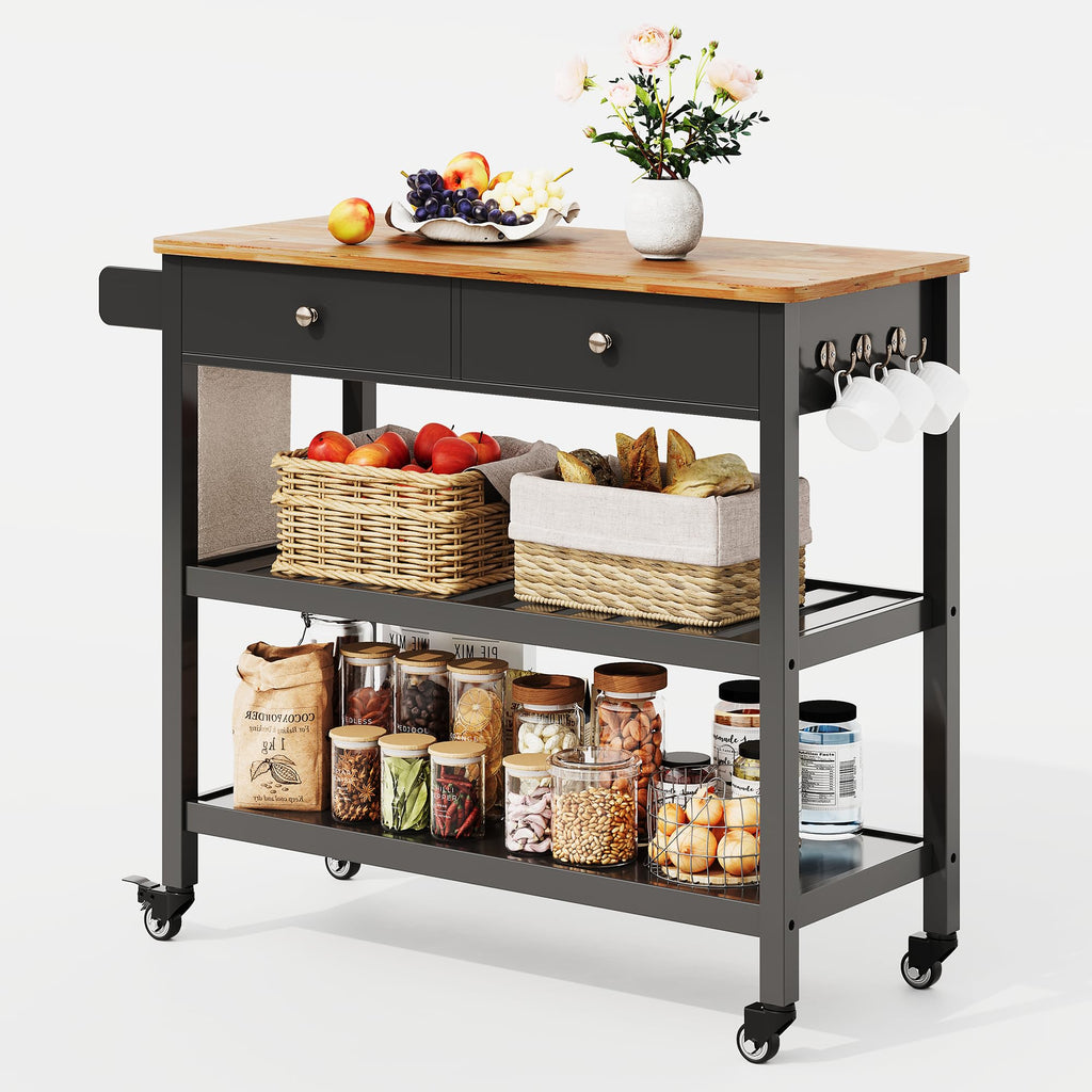 Gizoon Kitchen Island Cart with Storage and 40ââ Wooden Top, Black