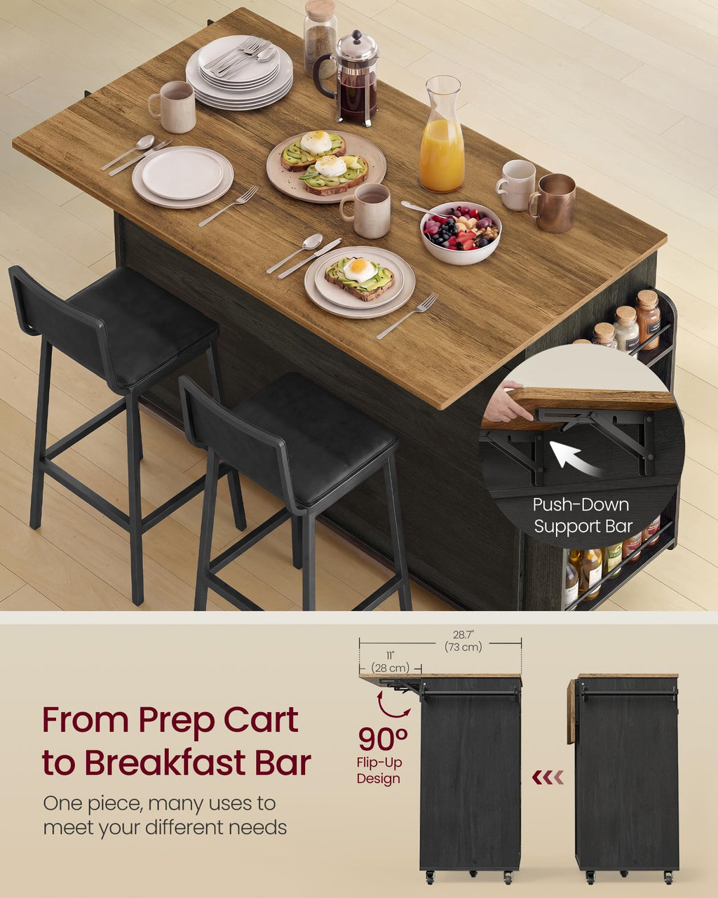 VASAGLE Mobile Kitchen Island with 2 Doors, 2 Drawers