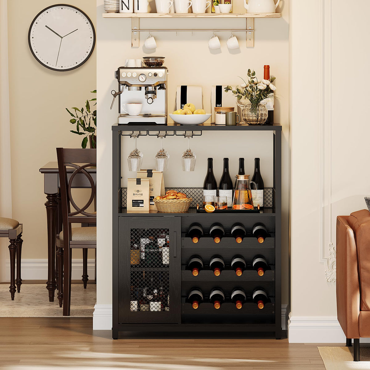 GarveeHome Wine Bar Cabinet with LED Lights, Liquor Cabinet with Storage