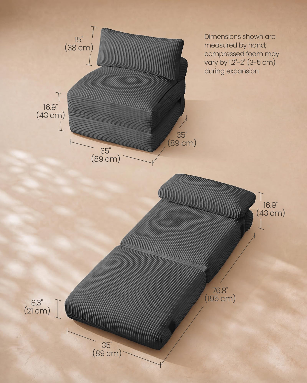 VASAGLE Folding Sofa Bed, Convertible Chair Bed with Pillow, Sleeper Chair