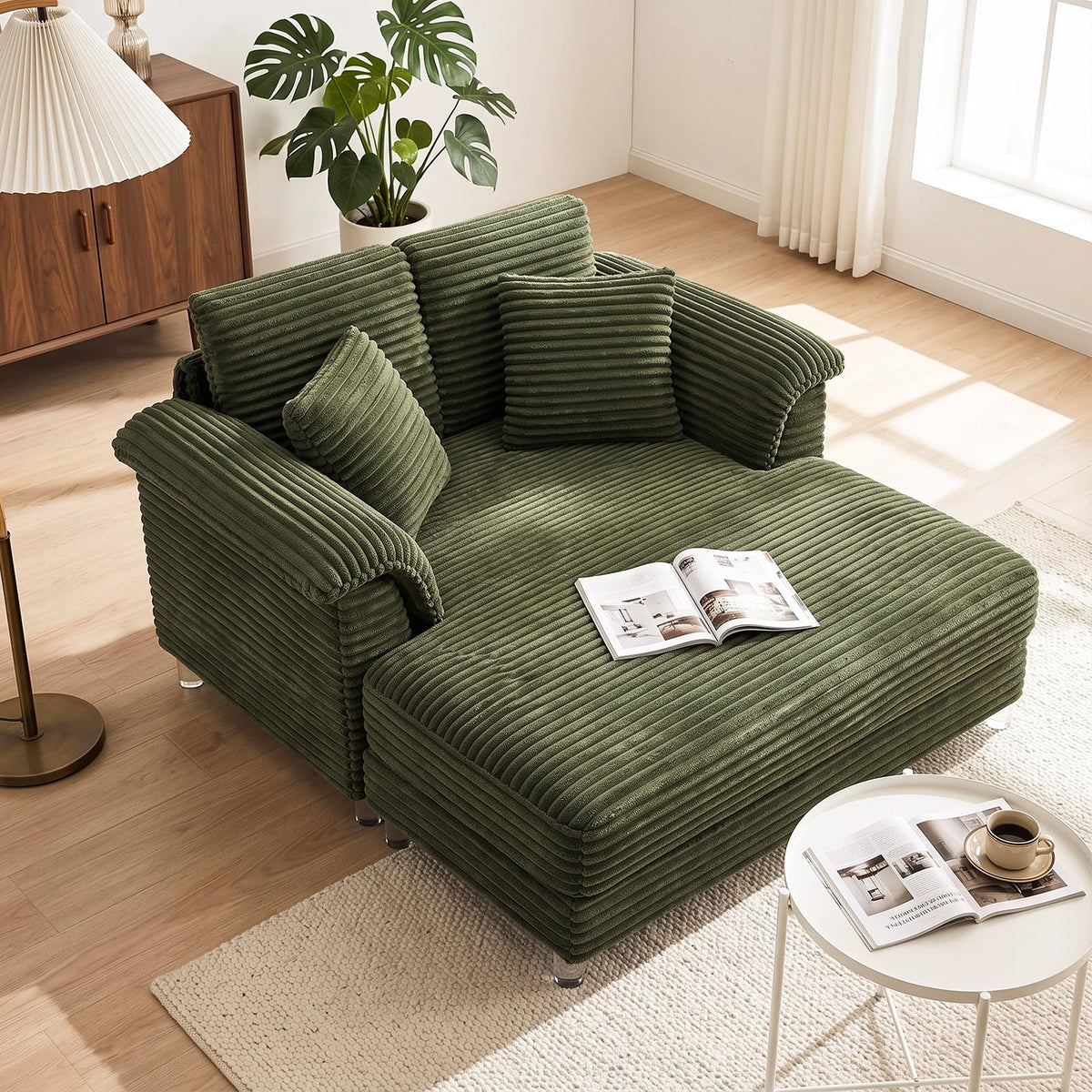 VINGLI 56" Wide Oversized Chaise Lounge Chair with Plush Padded Armrests