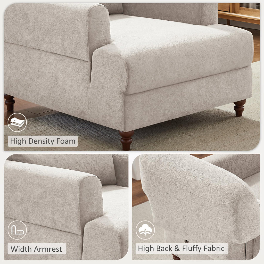 Oversized Chaise Lounge Chair with Adjustable Backrest, Polyester White